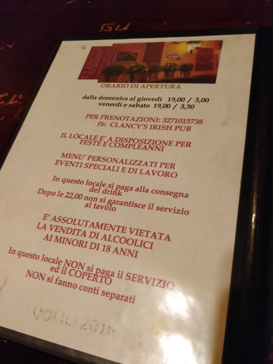 Menu Clancy's Irish Hamburgeria Pizzeria Rivoli-6